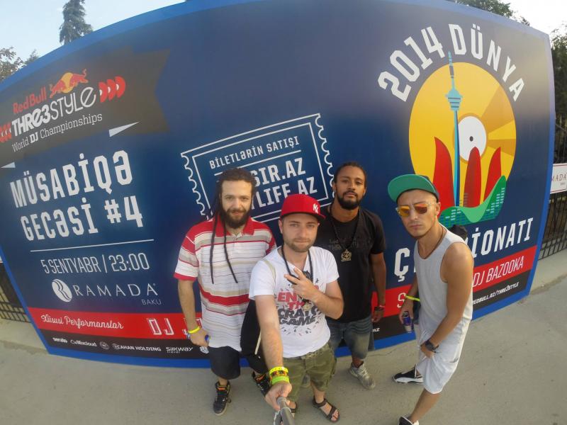 dj grotask with his crew at the red bull finals in baku