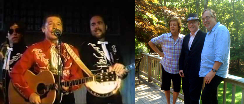 Tony Trischka with John Denver (Left) & with Paul McCartney and Steve Martin (Right)