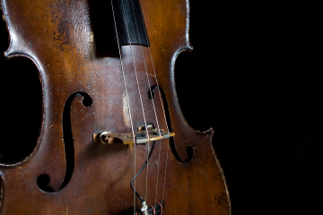 antique upright bass on a black background