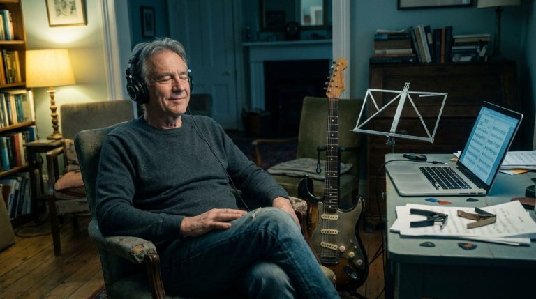 a man in his home office engaged in conscious listening practice